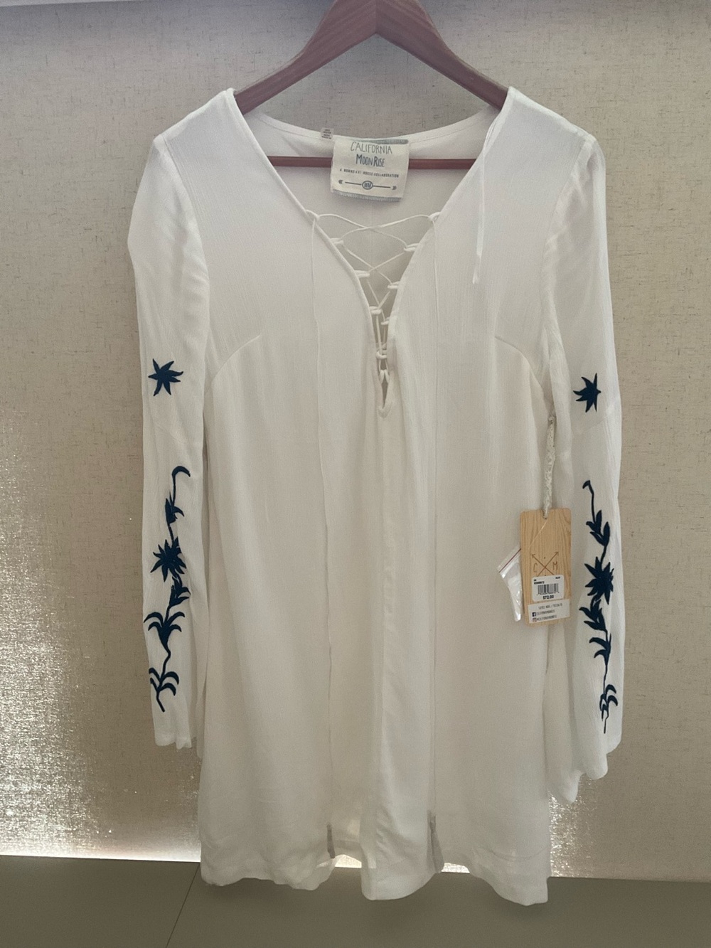 White Lace-Up Embroidered Tunic
